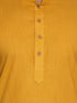 Vastramay Men's Turquoise Ikkat Printed Cotton Nehru Jacket With Mustard Kurta And White Pyjama Set